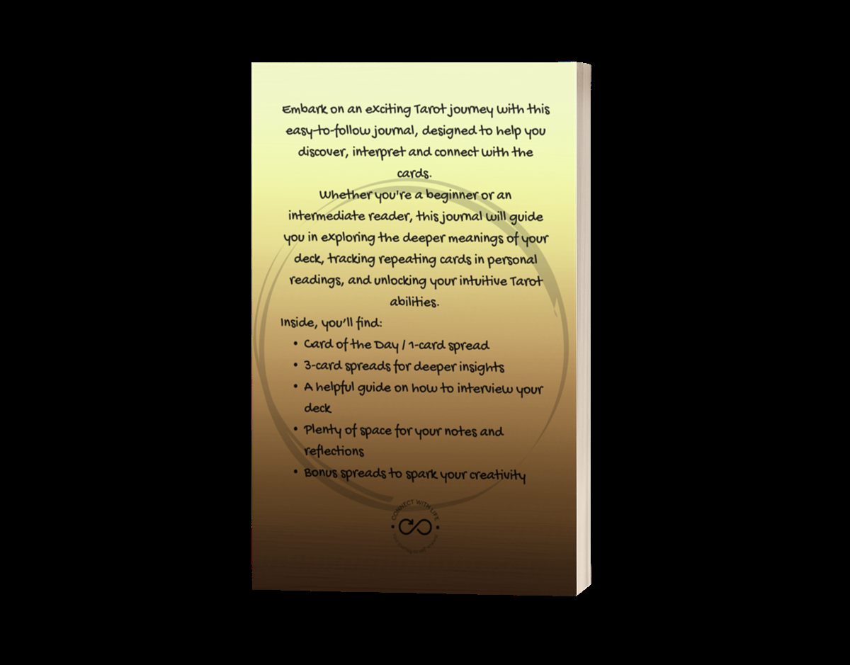 Back cover of the Tarot Journal listing what is included inside